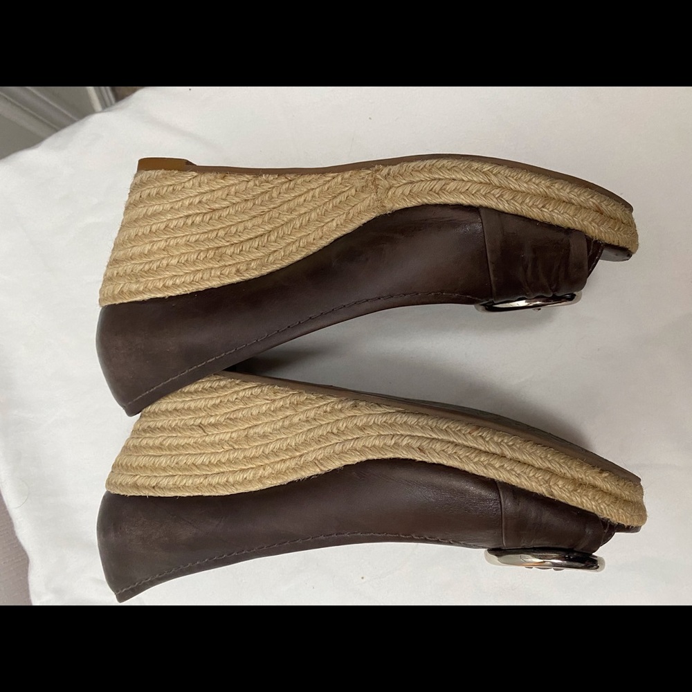 Brown leather wedge heels Michelle D rope detail